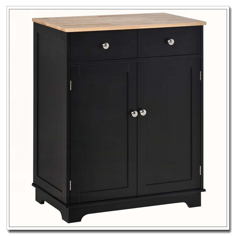 Armoire de cuisine, armoire à café avec 2 tiroirs, Noir