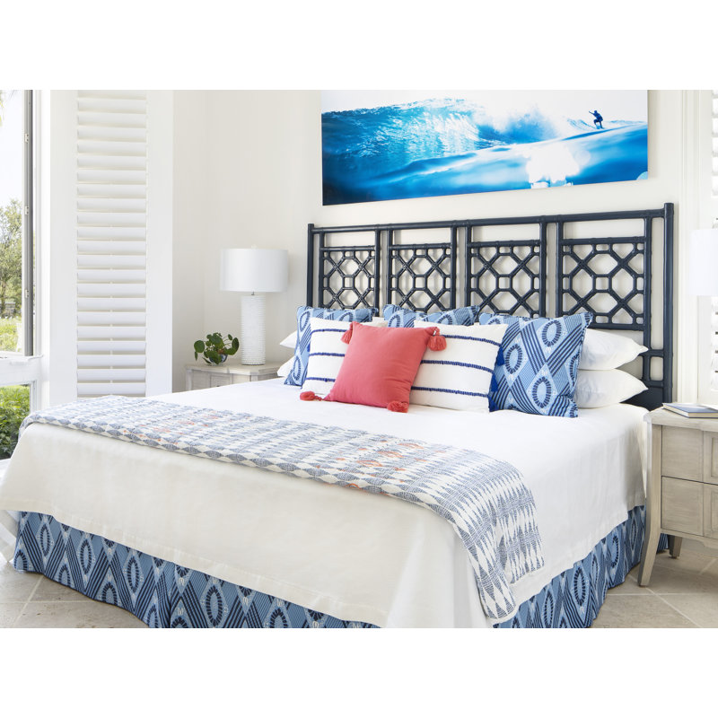 Rattan Open-Frame Headboard, King, Navy Blue