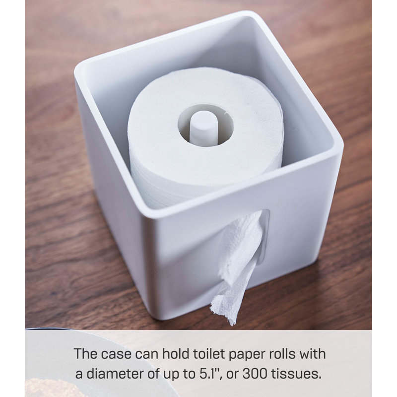 White Compact Discreet Paper Holder with Wood Accent
