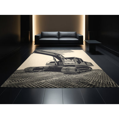 Tapis beige moelleux pour véhicule de construction à motif de pelle Eckman Soft