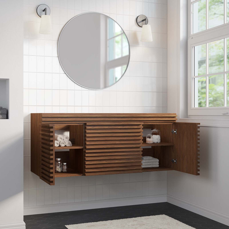 Walnut 48" Wall-Mount Single Bathroom Vanity Cabinet