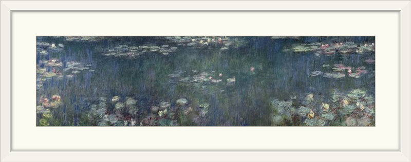 Claude Monet, nénuphars: reflets verts, 1814 (section gauche et droite) par Claude Monet - reproduction d'art, Cadre blanc