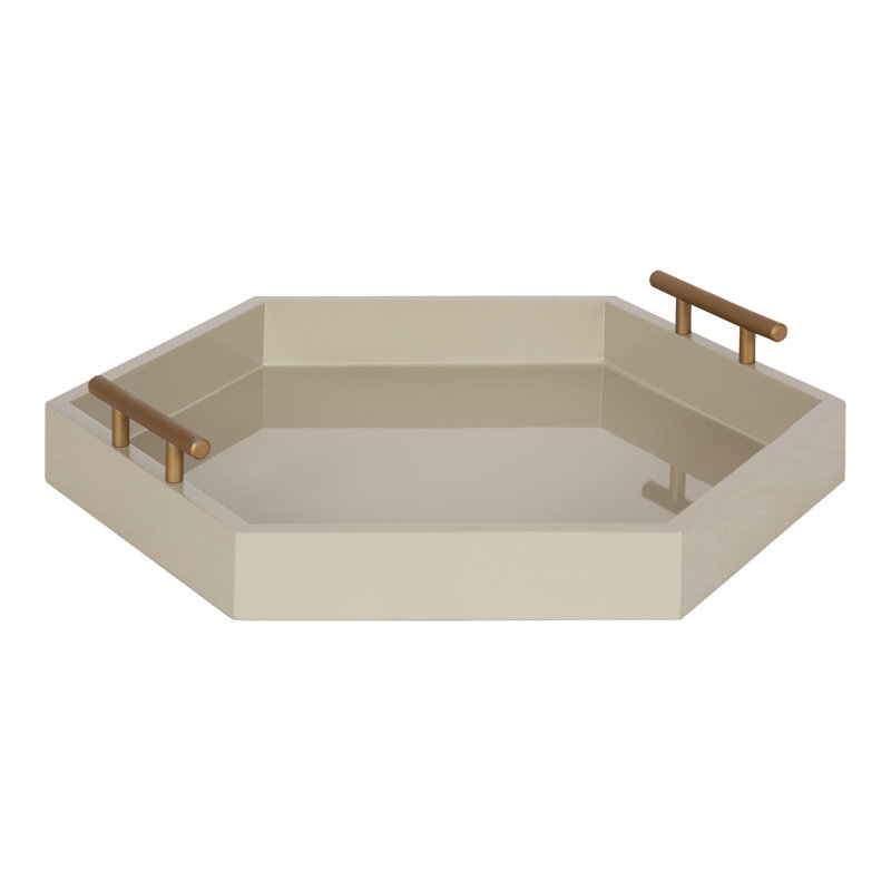Norvan Hexagon Decorative Tray with Metal Handles, Sand/Gold