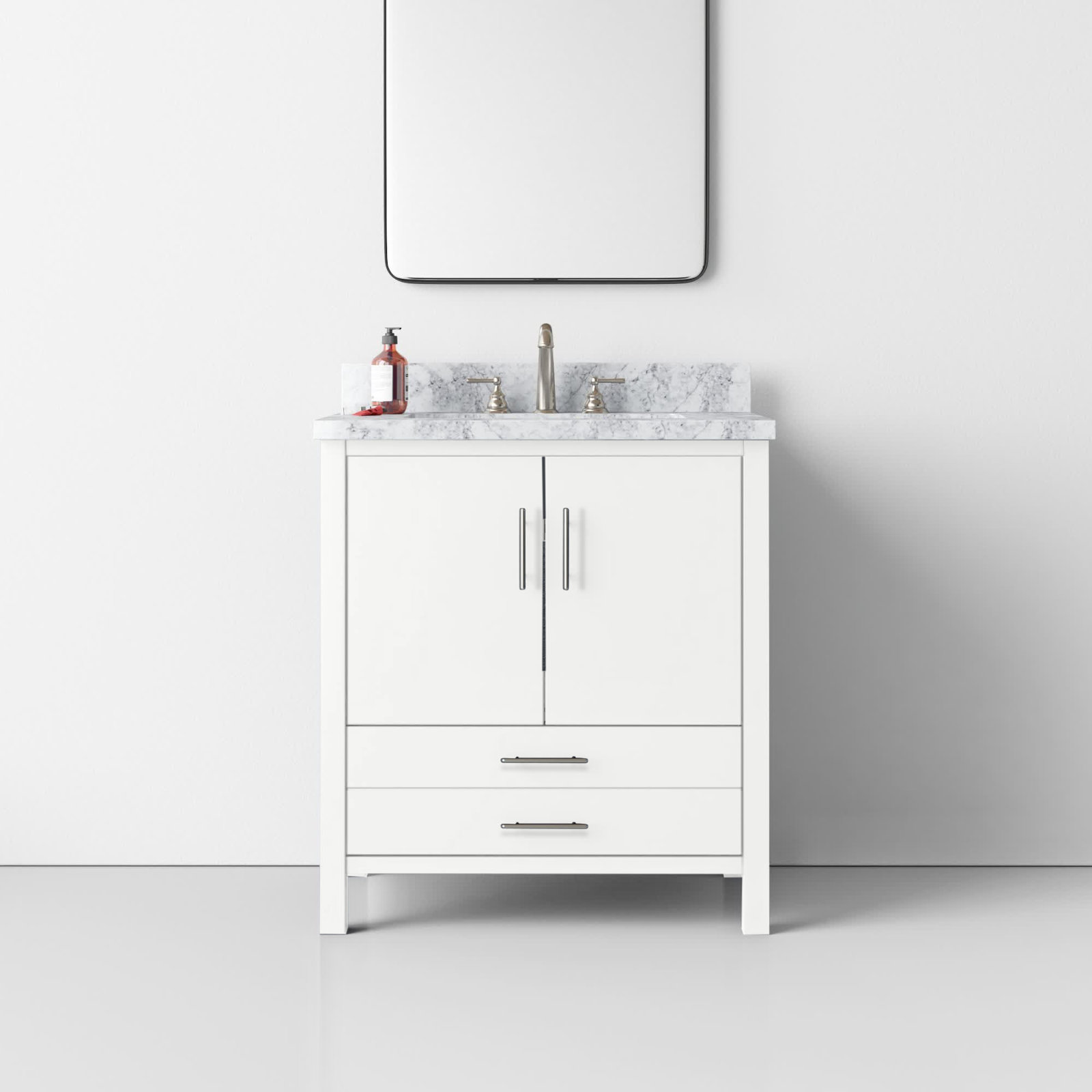 Kiara 30'' Single Bathroom Vanity, White, Carrara Marble