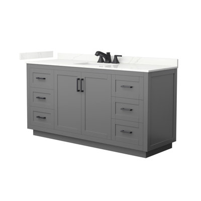 Meuble-lavabo simple autoportant de 66 po avec plateau en quartz Miranda