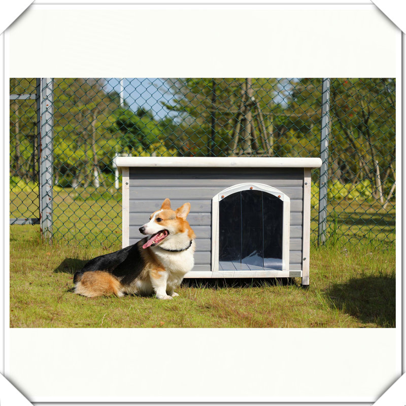 Niche pour chien en bois avec toit imperméable, Gris, H 27,5 po x l 26 po x P 41 po
