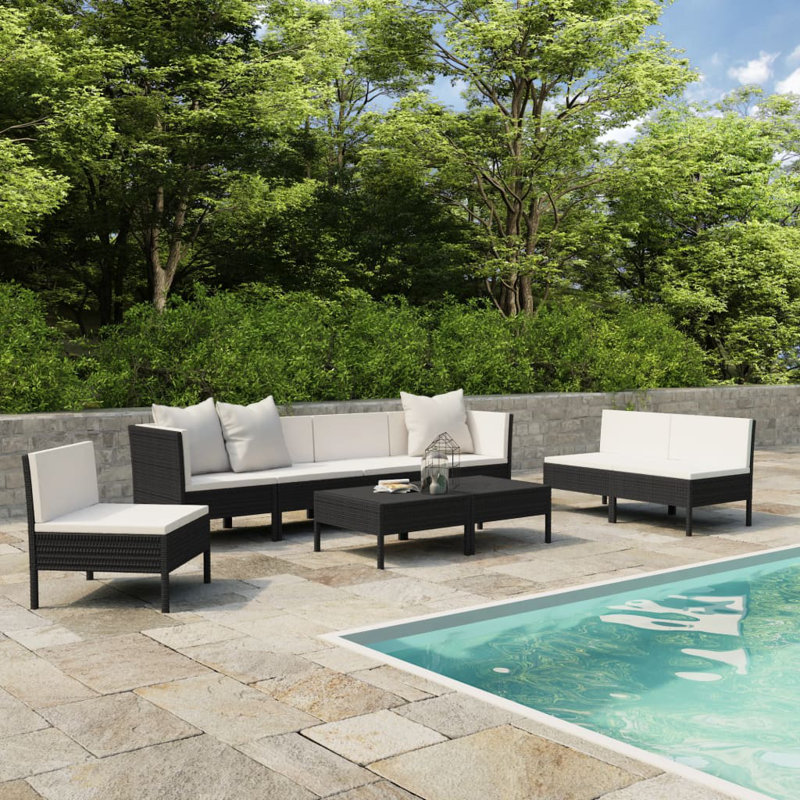 Bayshawne 9 Piece Lounge Chair with Cushions, Black, Cream White, 7