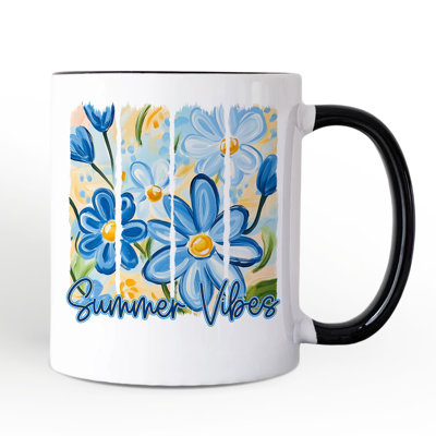 Tasse à fleurs Summer Vibes, cadeau esthétique avec nom personnalisé