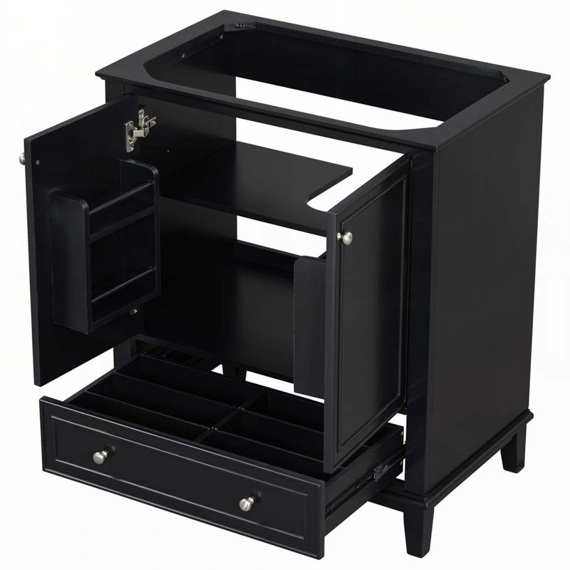 Meuble-lavabo de salle de bain sans lavabo, avec tiroirs, 2 portes, Noir