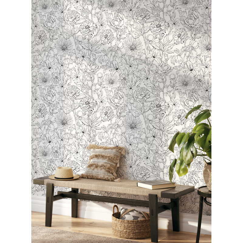 Panneau de papier peint adhésif 24 po Debraha Botanical Garden, L 2 pi x H 18 pi, Noir
