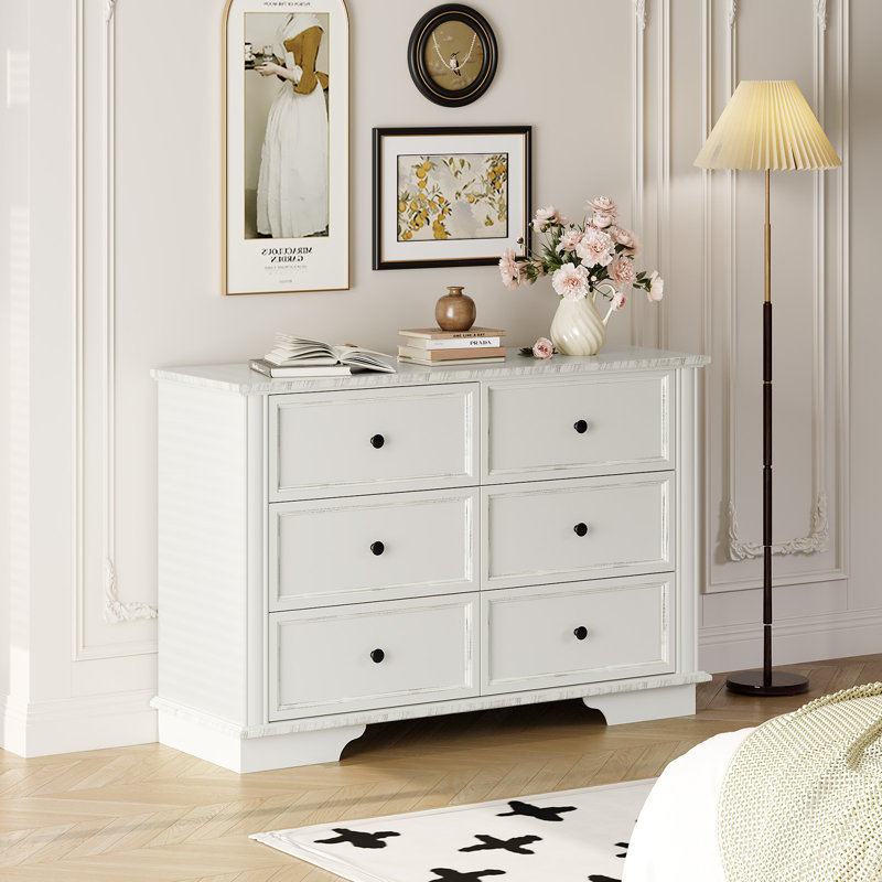 Commode à 6 tiroirs 47,7 po, Crème, crème