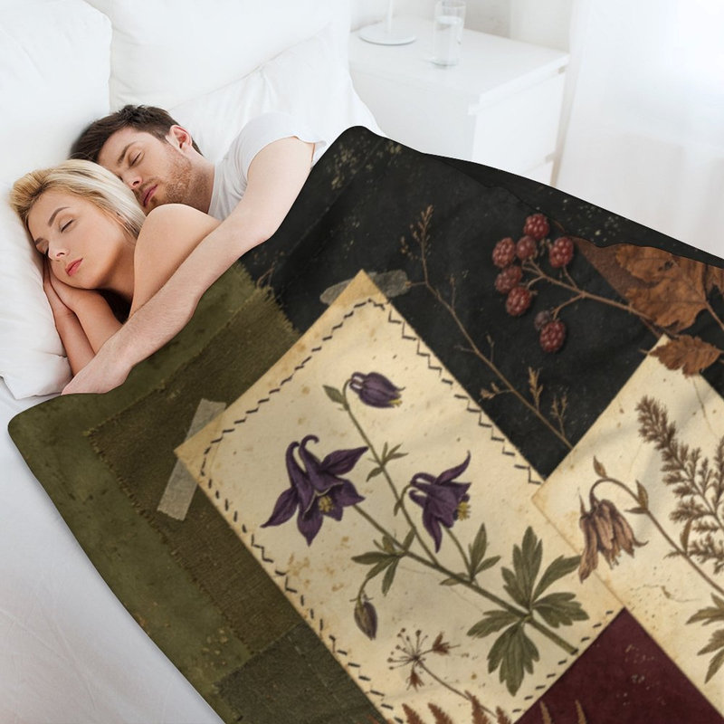 Jeté en flanelle Vintage Botanical_1, couverture douce et chaude pour le canapé-lit du salon, 60 x 80 po