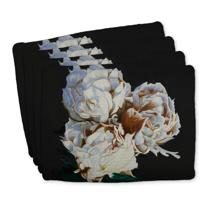 Blooming Peonies Braided Polyester Kibbe Set of 4 Decor
