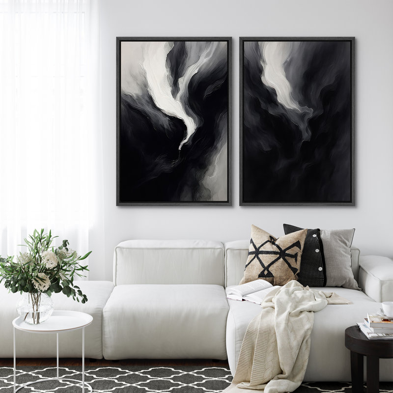 2 pièces, reproduction d'art sur toile encadrée pour une décoration moderne, H 24 po x l 16 po, Noir