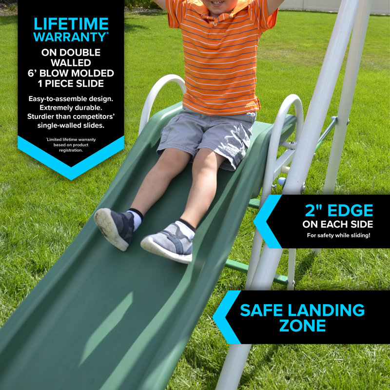 Live Oak White and Green Metal Swing Set with Slide