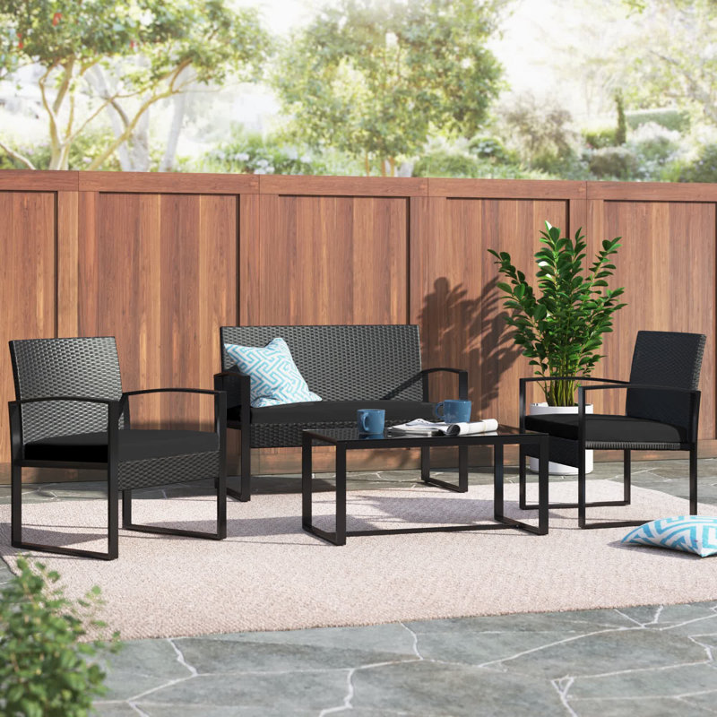Keyshawn 4 - Person Patio Conversation Set with Cushions, Black