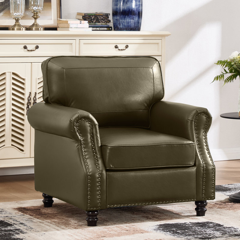 Upholstered Accent Chair Faux Leather Rolled Armchair, Olive Green