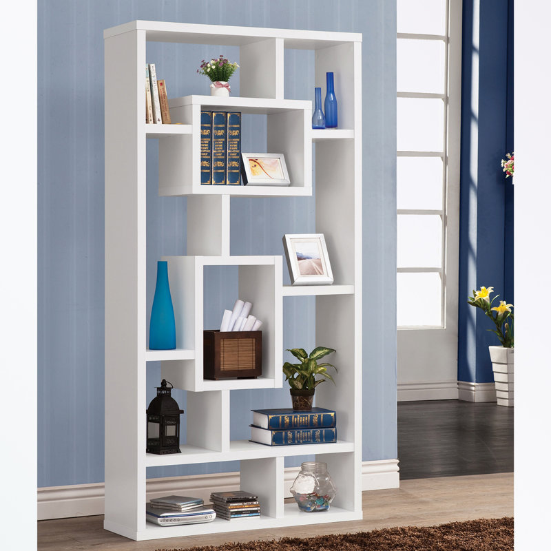 Bibliothèque à 10 tablettes avec cadre en bois, Blanc
