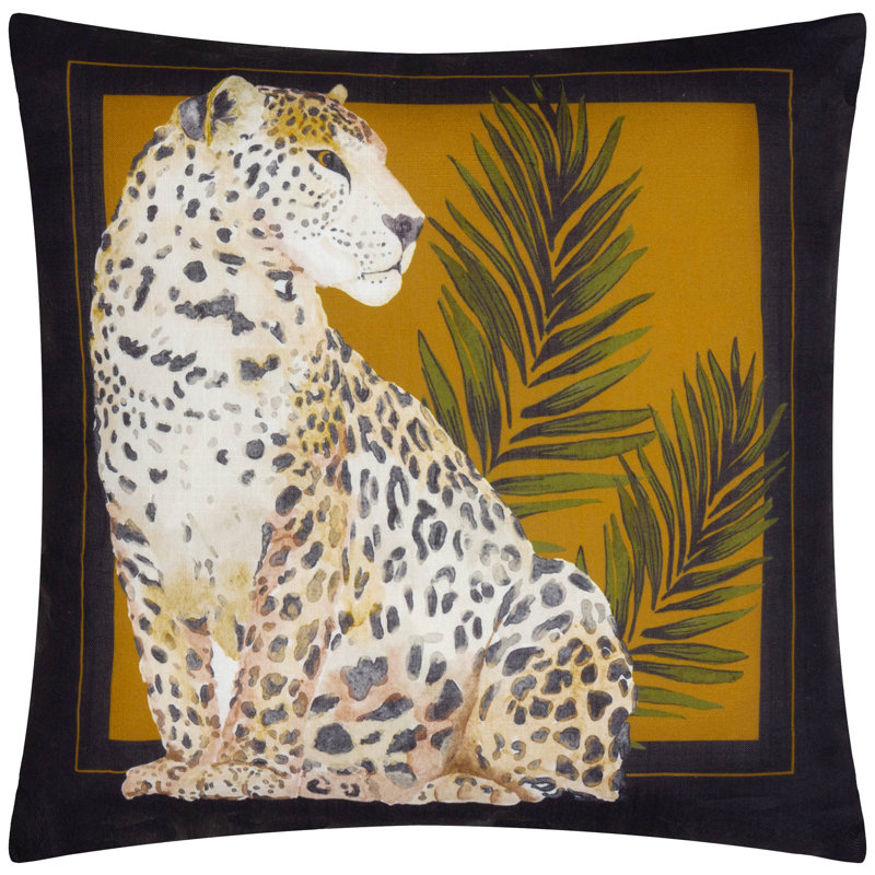 Leopardis Cat Indoor / Outdoor Animal Print Black Square Throw, Polyester