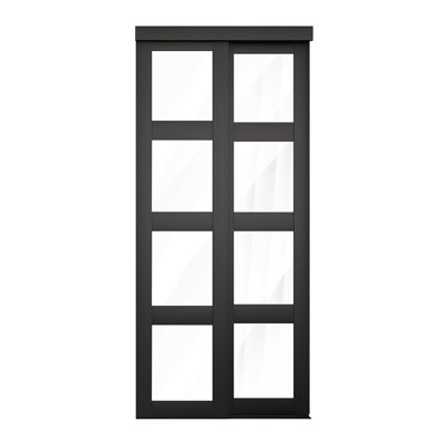 36 po x 80 1/2 po Porte coulissante transparente 4-Lite, noir