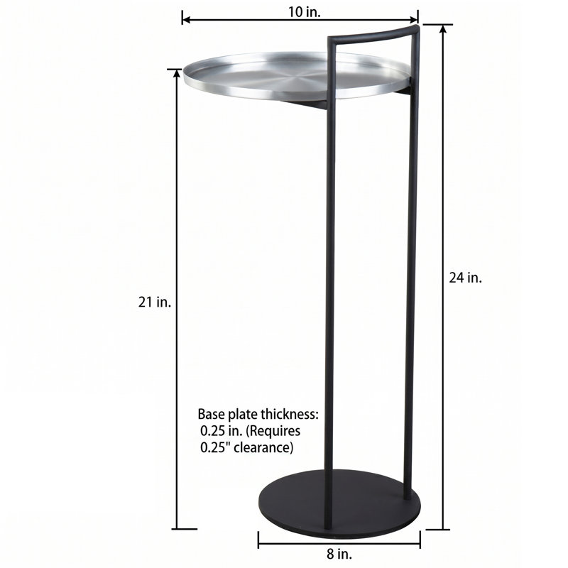 C Shaped End Table with Removable Brushed Aluminum Tray, 24" Snack Side Table for Couch, Sofa & Small Spaces, Modern Industrial Drink Table, Black Frame