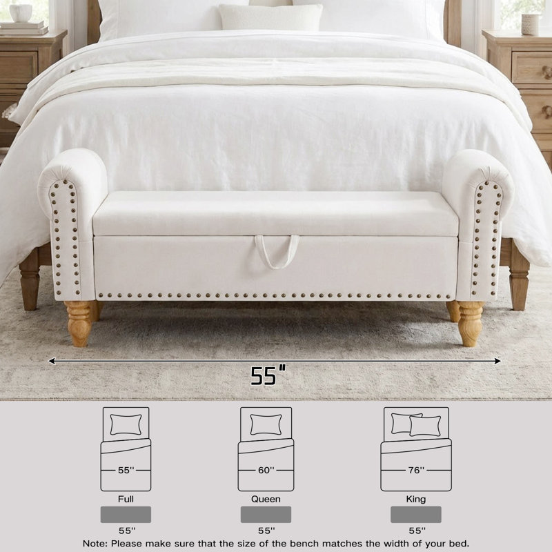 Banc de rangement rembourré Dawsey, Beige, 17.5" H x 60" L x 22" D