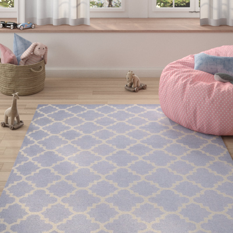 Milltown Hand Woven Flat Weave Wool/Cotton Geometric Rug in Ivory/Purple, Rectangle 4' x 6'