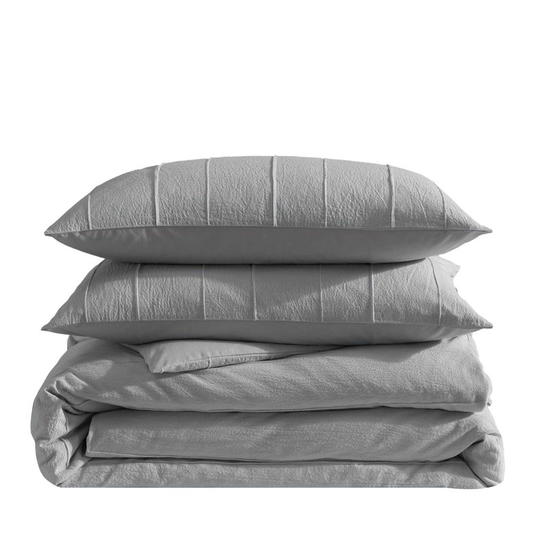 Ensemble d'édredon réversible tissé Vera Wang, Édredon pour grand lit + 2 taies décoratives, Gris