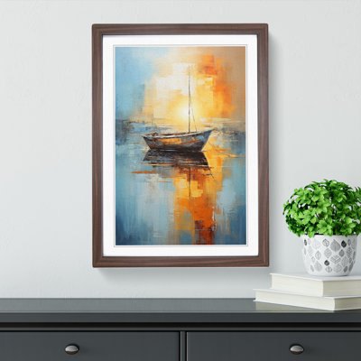 Boat on a Lake Abstract Art - Framed Print