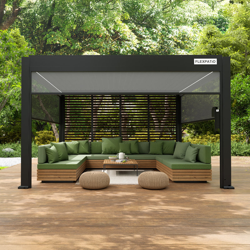 FlexPatio  13 Ft. W X 13 Ft. D Power+ Pro Pergola W/ Motorized Roof + 3-Side Shades & 1-Side Shutter Wall