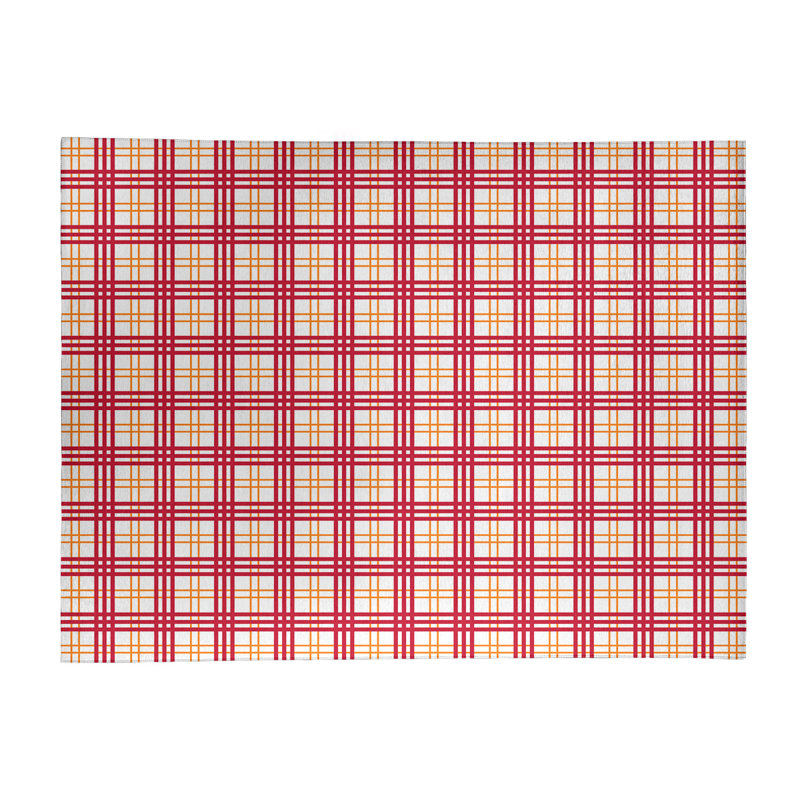 Tapis rouge / blanc à carreaux, Rectangle 8 pi x 10 pi