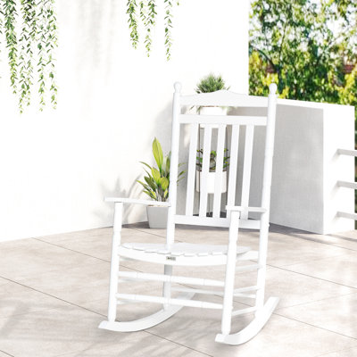 Chaise berçante de patio en bois blanc - Protégée, confortable intérieur / extérieur blanc, ensemble de l 24,8 po