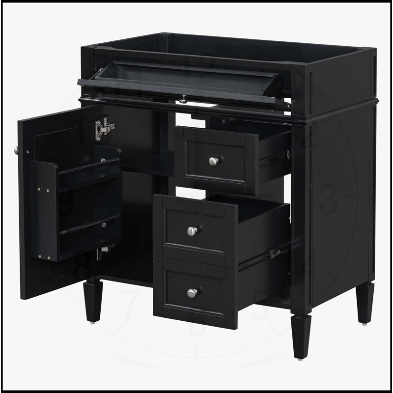 Meuble-lavabo de salle de bain sans lavabo supérieur, Noir, H 32 po x l 29,3 po x P 18 po