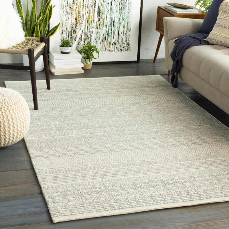 Tapis gris / crème en laine touffeté à la main Lansing, Rectangle 2 pi x 3 pi