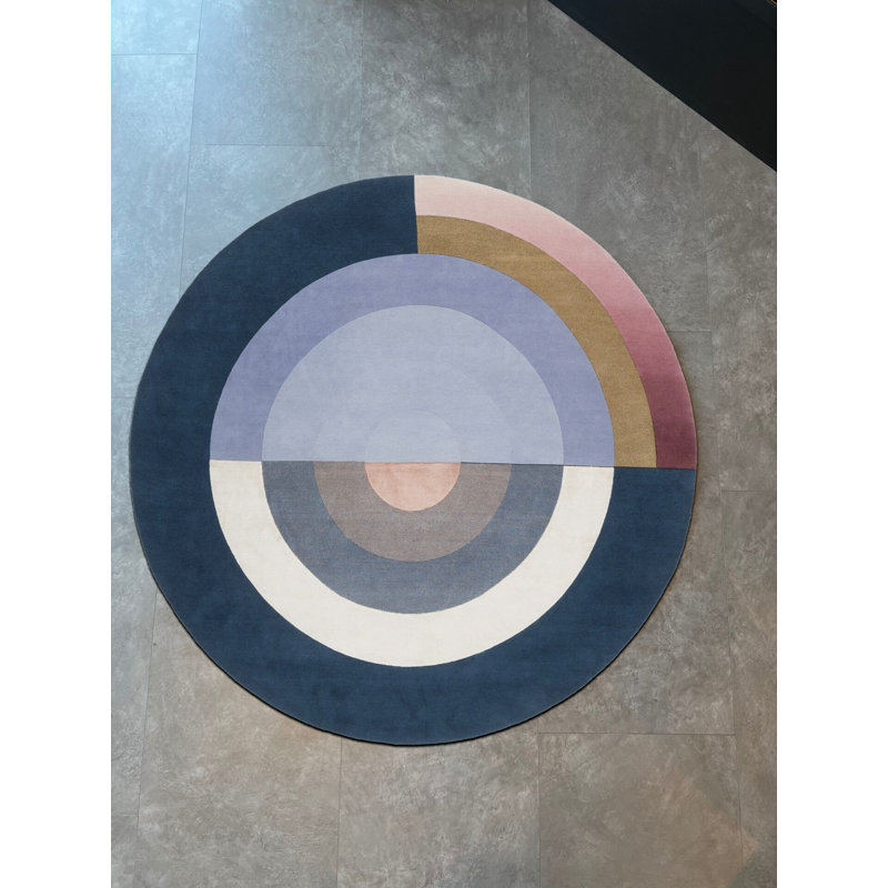 Tapis rond multicolore à motif géométrique, Rond 4 pi 11,06 po