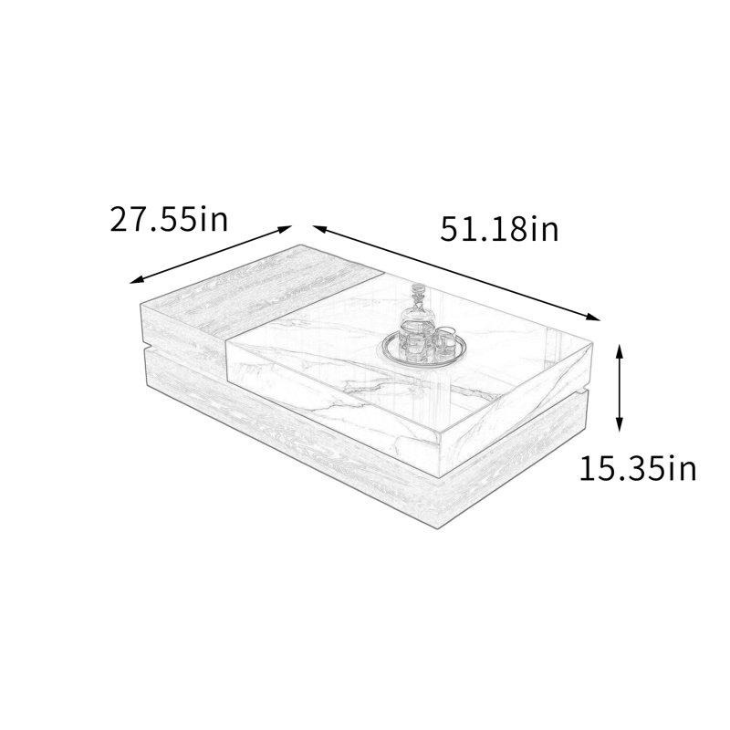 Table basse Minimalisme, White/Tan, 15.35" H x 51.18" L x 27.55" W