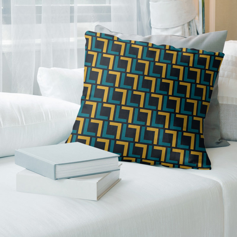 Housse de coussin Jacksonville, 18" x 18", Vert / noir / jaune, Polyester sergé