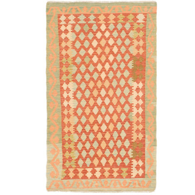 Tapis de zone one-of-kind-noué la rouille rouge/brun clair/vert 2 pi 6 po x 4 pi zone de laine 4 po Elland
