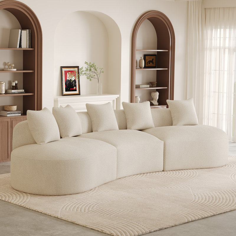 Canapé modulaire courbé en chenille de 134 pouces avec dossier haut et base antidérapante, Beige