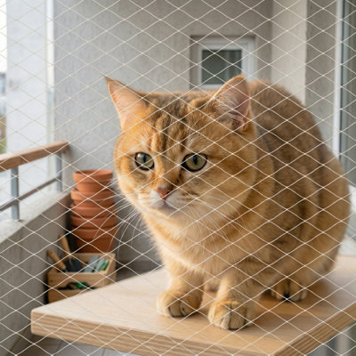 Weather-Resistant Transparent Nylon Cat Safety Net, Pet Mesh Fence For Patio, Balcony, Rail, Stairs & Terraces, 10 X 13 Ft
