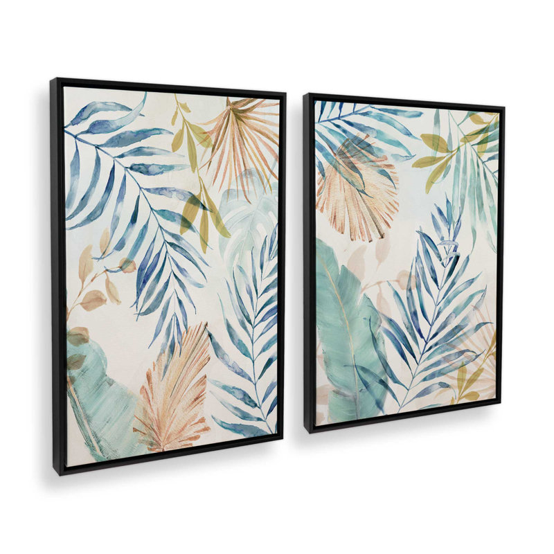 Leafy Breeze Party, ensemble de 2 impressions, 48 po x 32 po, Toile avec cadre, Noir satiné