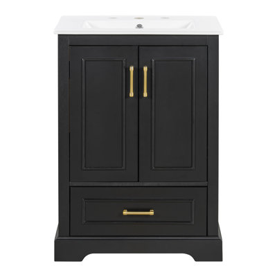 Meuble-lavabo autoportant avec lavabo, 1 tiroir divisé et 2 portes à fermeture douce