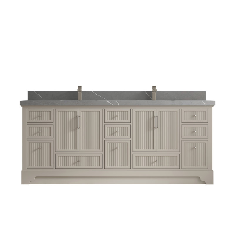 Alys 84 Double Bathroom Vanity with Top (Knobs Option), Piatra Gray