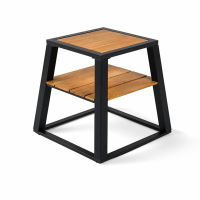 2-Tier Acacia Wood End Table with Sturdy Metal Frame, Weather-Resistant Multi-Use Side Table with Built-In Storage Shelf, Functional Accent Piece