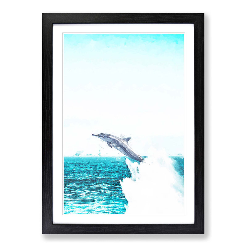 Jumping Dolphin Abstract Art - Picture Frame Graphic Art Print, Black, 50cm H x 35cm W x 2cm D