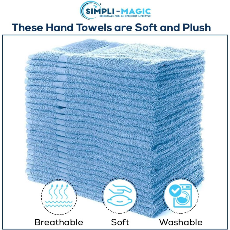 Cotton Hand Towels, 12 Pack, 16” X 27”, Blue