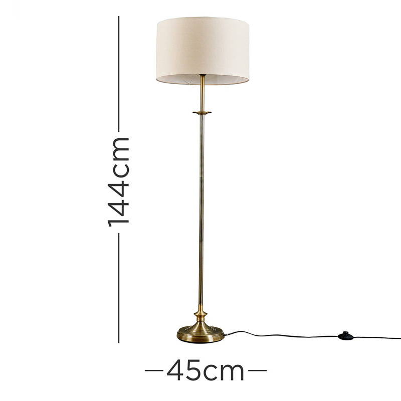 Sahag 144cm Traditional Floor Lamp, Antique Brass, Beige