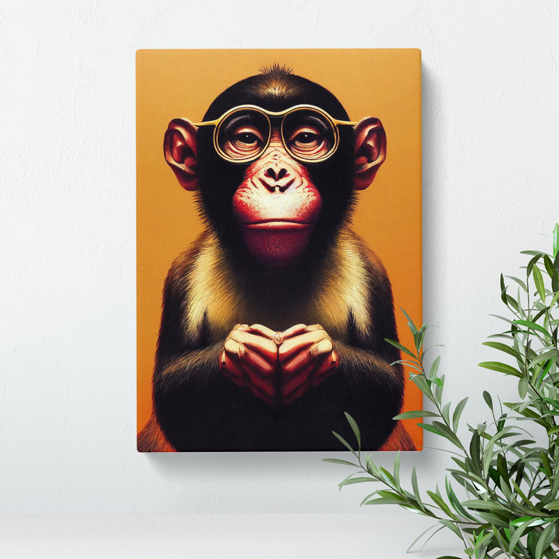 Monkey In Glasses No.2 - Wrapped Canvas, 76cm H x 50cm W x 3cm D