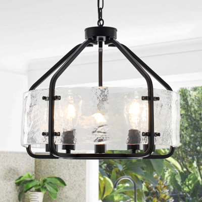5 - Light 19.68" Drum Dimmable Glass Shaded Modern Farmhouse Chandelier