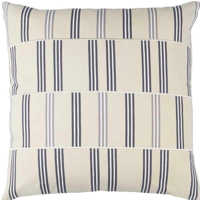 Coussin décoratif rayé carré, Petit, Beige / anthracite / blanc / gris, Mélange de duvet